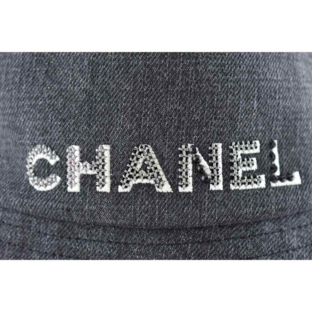 Chanel 22P Black Denim Crystal Sequin CC Logo Sun Cloche Bucket Hat Medium M - Picture 2 of 8